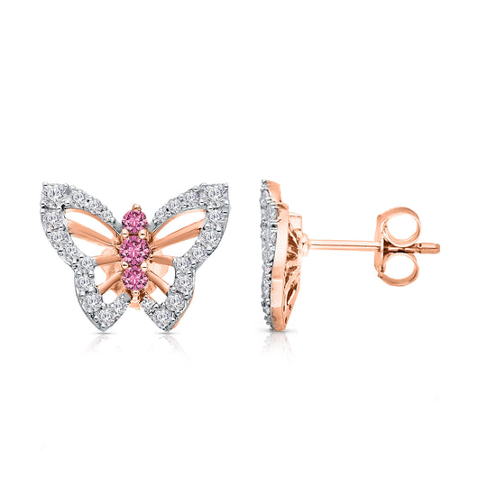 Rose Gold Pink Sapphire & Diamond Butterfly Earrings