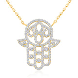 Yellow Gold White Diamond Hamsa Necklace