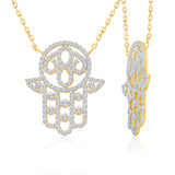 Yellow Gold White Diamond Hamsa Necklace