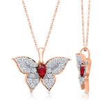 Rose Gold Ruby & White Diamond Butterfly Pendant