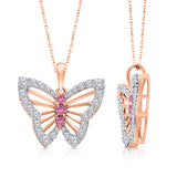Rose Gold Pink Sapphire & White Diamond Butterfly Pendant