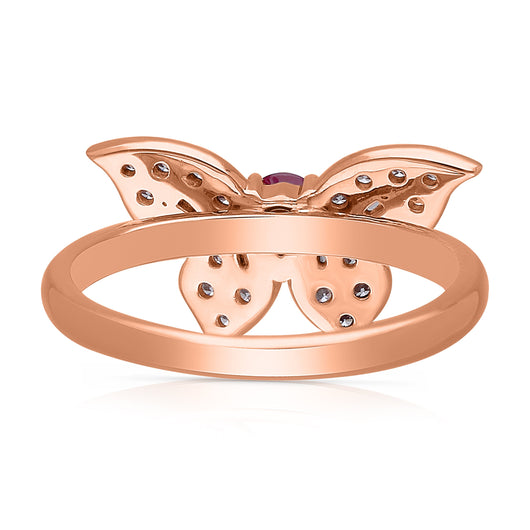 Rose Gold Ruby & White Diamond Butterfly Ring
