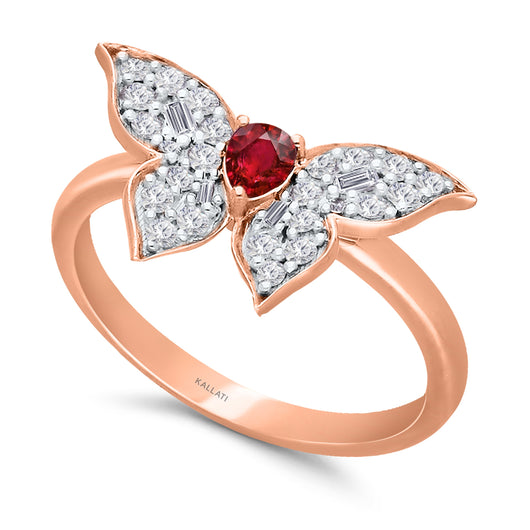 Rose Gold Ruby & White Diamond Butterfly Ring