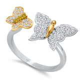 White Gold Yellow & White Diamond Butterfly Ring