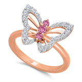 Rose Gold Pink Sapphire & White Diamond Butterfly Ring
