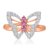 Rose Gold Pink Sapphire & White Diamond Butterfly Ring