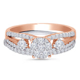 Kallati Eternal Round Cluster Diamond Ring in 14K Rose Gold with matching 14K White Gold Diamond Band