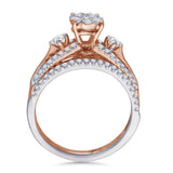 Kallati Eternal Round Cluster Diamond Ring in 14K Rose Gold with matching 14K White Gold Diamond Band