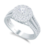Kallati Eternal Triple Shank, Round Halo Diamond Engagement Ring in 14K White Gold