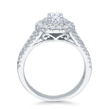Kallati Eternal Triple Shank, Round Halo Diamond Engagement Ring in 14K White Gold