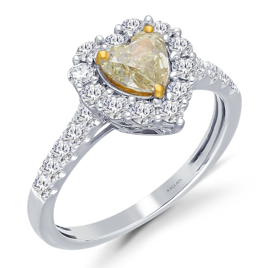 Kallati Eternal Heart Halo Yellow Diamond Engagement Ring in 14K White Gold