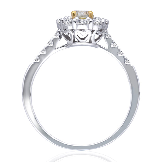 Kallati Eternal Oval Halo Yellow Diamond Engagement Ring in 14K White Gold
