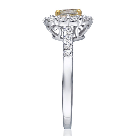 Kallati Eternal Oval Halo Yellow Diamond Engagement Ring in 14K White Gold