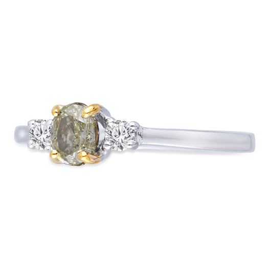 Kallati Eternal Oval Three Stone Yellow Diamond Engagement Ring in 14K White Gold