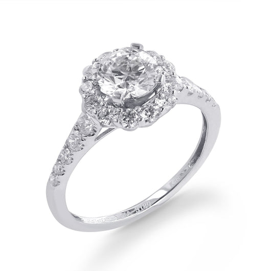 Kallati Eternal Round Halo Diamond Engagement Ring in 14K White Gold