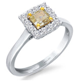 Kallati Eternal Cushion Halo Yellow Diamond Engagement Ring in 14K White Gold