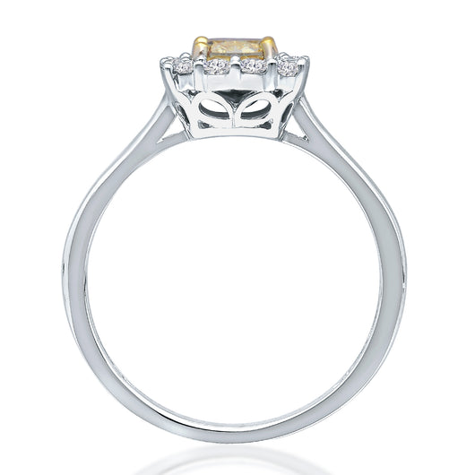 Kallati Eternal Cushion Halo Yellow Diamond Engagement Ring in 14K White Gold