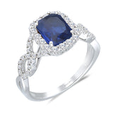 Kallati Heirloom Cushion Halo No Heat Sapphire & Diamond Engagement Ring in 14K White Gold