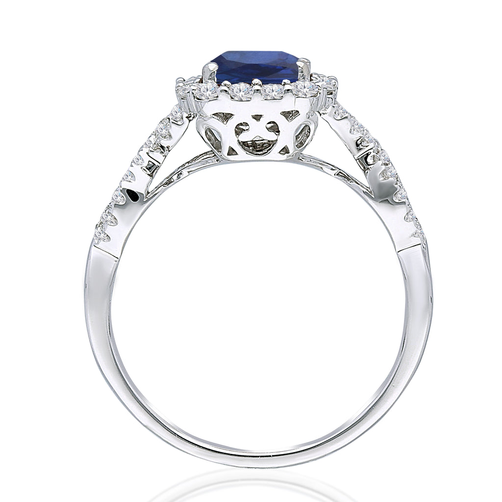 Kallati Heirloom Cushion Halo No Heat Sapphire & Diamond Engagement Ri ...