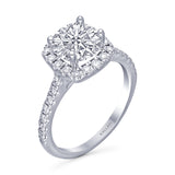 Kallati Eternal Cushion Halo Diamond Engagement Ring in 14K White Gold