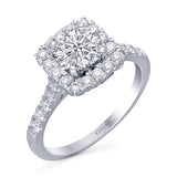 Kallati Eternal Cushion Halo Diamond Engagement Ring in 14K White Gold