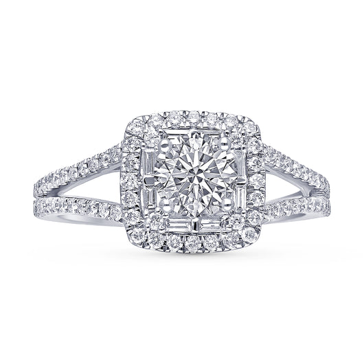 Kallati Eternal Double Cushion Halo Diamond Engagement Ring in 14K White Gold