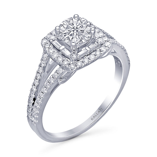 Kallati Eternal Double Cushion Halo Diamond Engagement Ring in 14K White Gold
