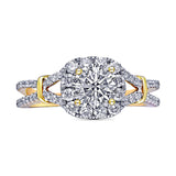 Kallati Eternal Round Halo, Split Shank Diamond Engagement Ring in 14K Yellow Gold