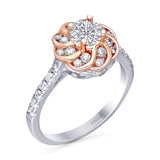 Kallati Eternal Round  Diamond Engagement Ring in 14K White and Rose Gold