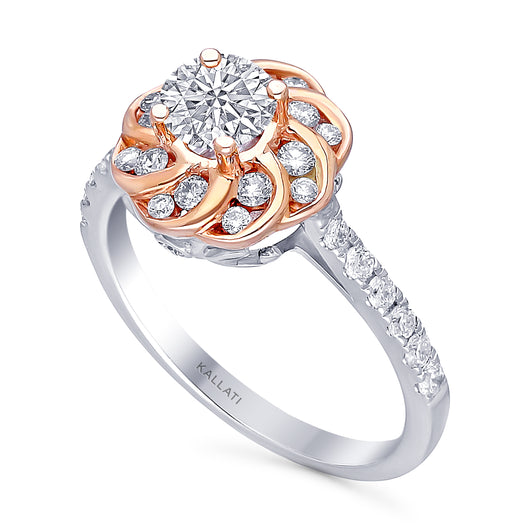 Kallati Eternal Round  Diamond Engagement Ring in 14K White and Rose Gold