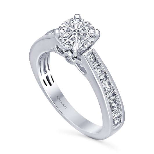Kallati Legendary Round  Solitaire Channel Set Diamond Engagement Ring  in 14K White Gold