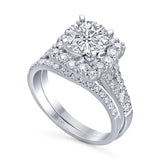 Kallati Eternal Cushion Halo Diamond Engagement Ring With Matching Band in 14K White Gold