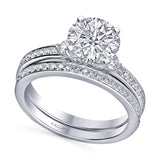Kallati Eternal Three Stone Diamond Engagement Ring With Matching Band in 14K White Gold