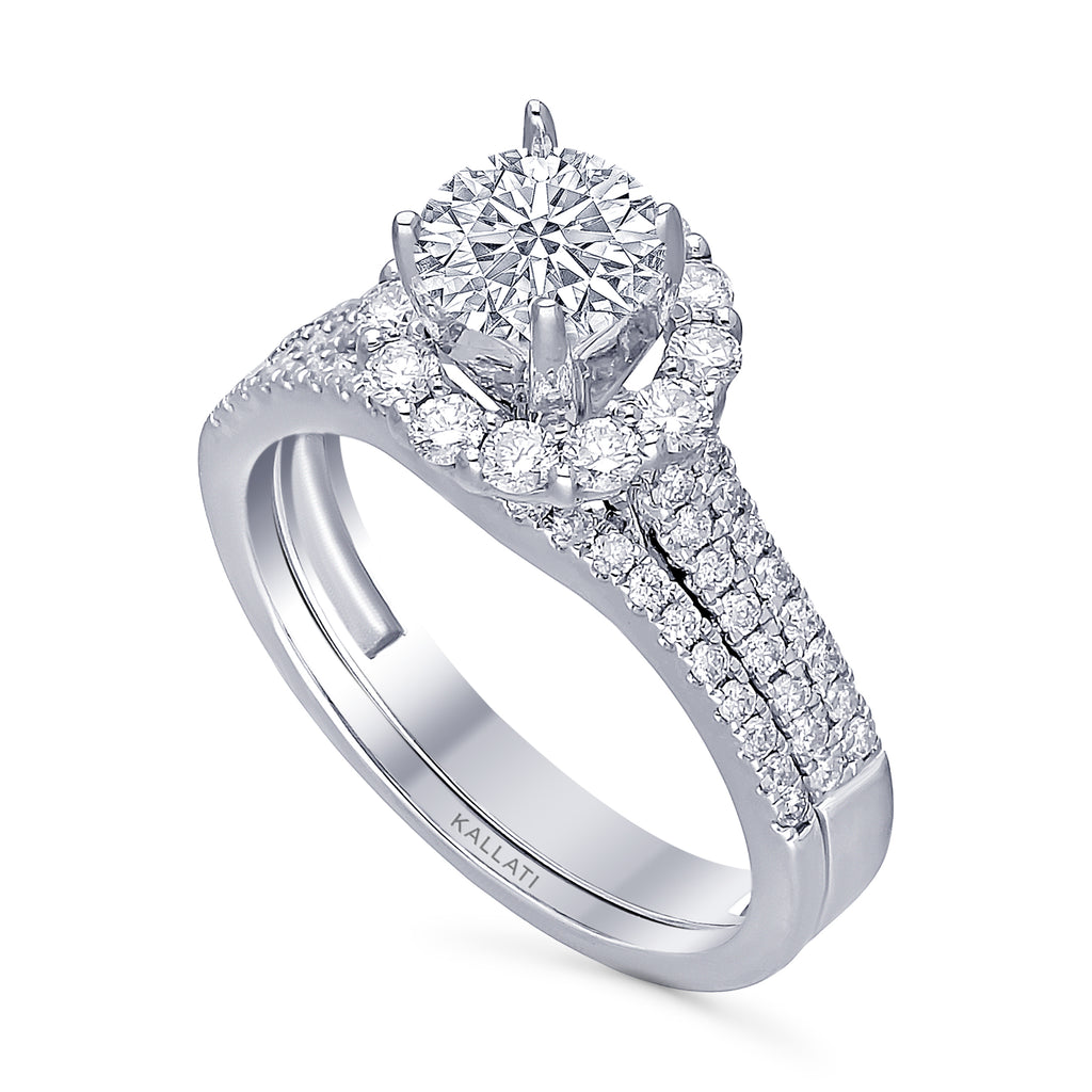 Kallati Eternal Round Halo Diamond Engagement Ring With Matching Band ...