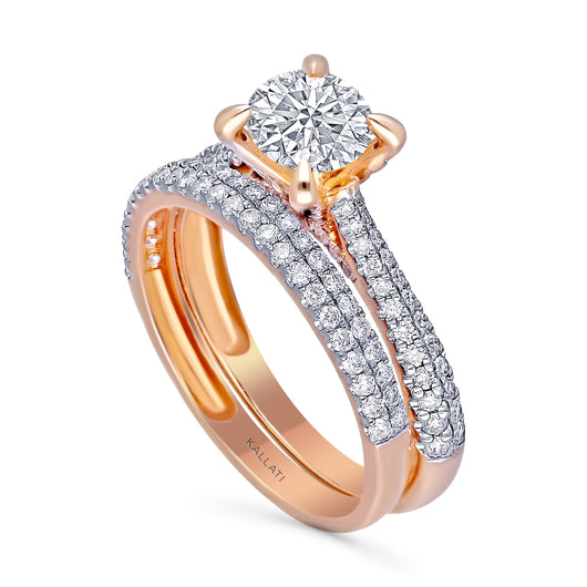 Kallati Eternal Round  Solitaire Diamond Engagement Ring With Matching Band in 14K Rose Gold