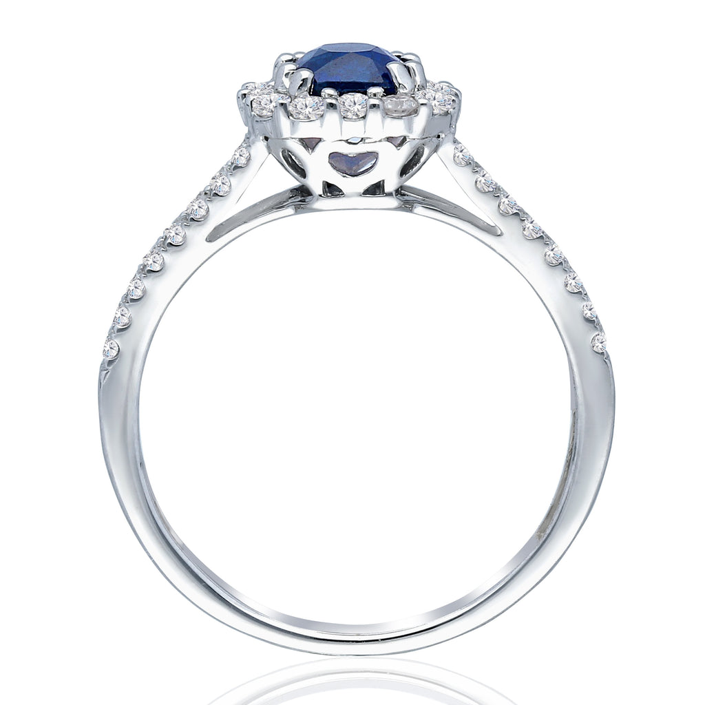 Kallati Heirloom Cushion Halo Split Shank Sapphire & Diamond Engagemen ...