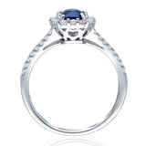 Kallati Heirloom Cushion Halo Split Shank Sapphire & Diamond Engagement Ring in 14K White Gold