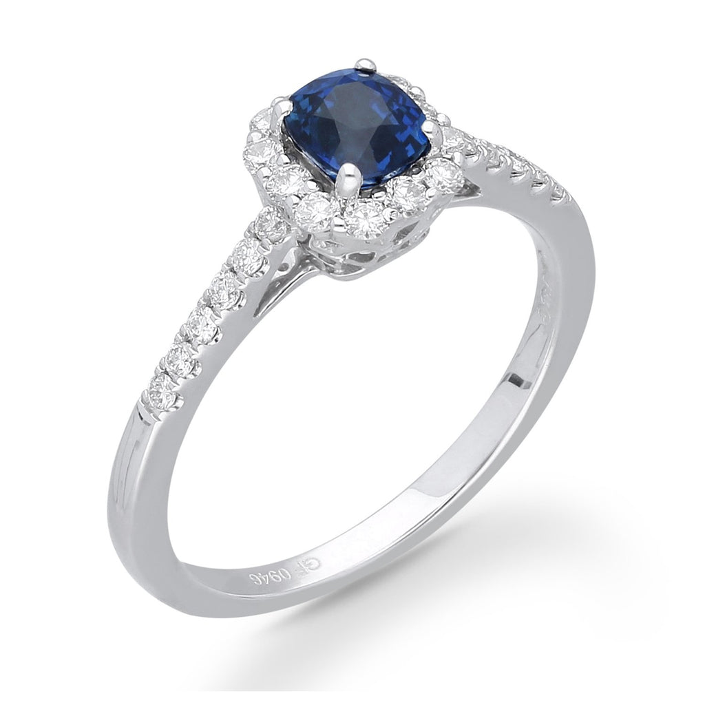 Kallati Heirloom Cushion Halo Sapphire & Diamond Engagement Ring in 14 ...