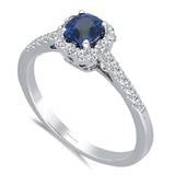 Kallati Heirloom Cushion Halo Sapphire & Diamond Engagement Ring in 14K White Gold