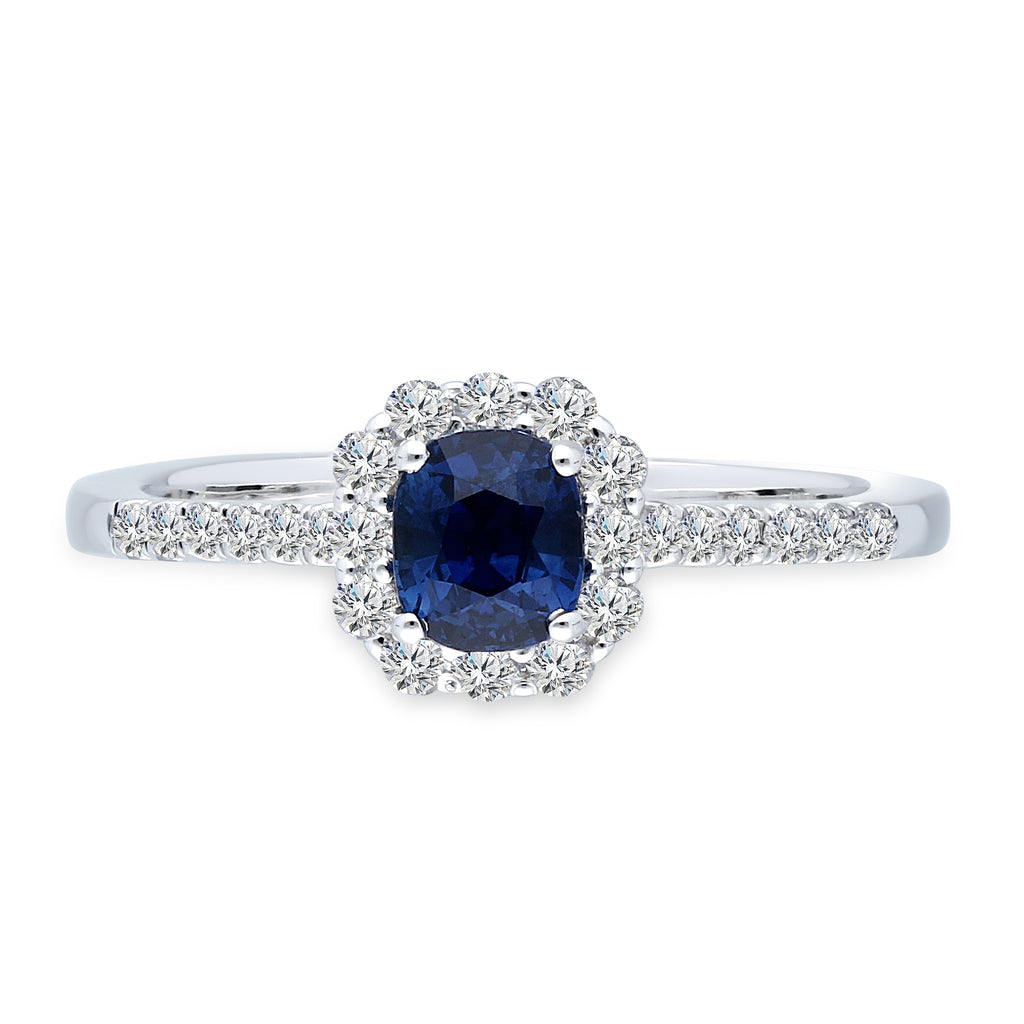Kallati Heirloom Cushion Halo Sapphire & Diamond Engagement Ring in 14 ...