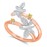 Rose Gold White & Yellow Diamond Butterfly Ring