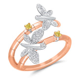 Rose Gold White & Yellow Diamond Butterfly Ring