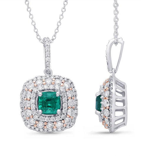 White Gold Columbian Emerald & Diamond Heirloom Pendant