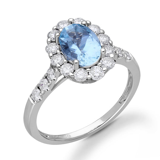 Kallati Heirloom Oval Halo Aquamarine & Diamond Engagement Ring in 14K White Gold