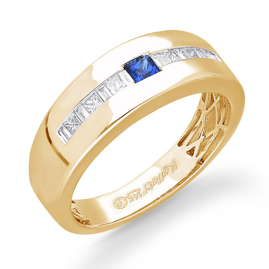 Yellow Gold Diamond and Sapphire Men's Ring