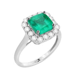 Kallati Heirloom Emerald-Cut Halo Emerald & Diamond Engagement Ring in 14K White Gold